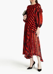 Preen By Thornton Bregazzi - Ruffled striped devoré-chiffon midi dress - Red - M