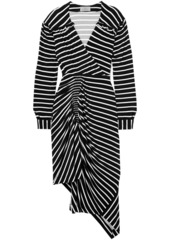 Preen By Thornton Bregazzi Woman Annabel Asymmetric Ruched Striped Stretch-jersey Dress Black