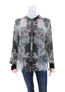 Preen By Thornton Bregazzi Womens Black Silk Floral Long Sleeve Blouse Top