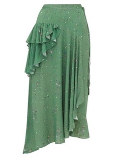 Preen Line - Electra Ruffled Floral-print Crepe Wrap Skirt - Womens - Green Multi