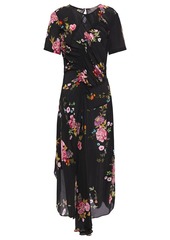 Preen Line Woman Shae Asymmetric Ruched Floral-print Crepe De Chine Midi Dress Black