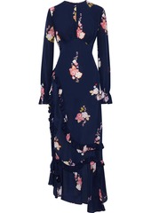 Preen Line Woman Gabriella Asymmetric Gathered Floral-print Crepe De Chine Maxi Dress Navy