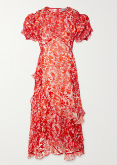 Preen Skylar Ruffled Floral-print Devore-satin Midi Dress
