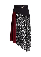 Proenza Schouler Colorblock Floral Pleated Asymmetric Skirt