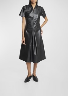 Proenza Schouler Esther Short-Sleeve Faux-Leather Midi Dress