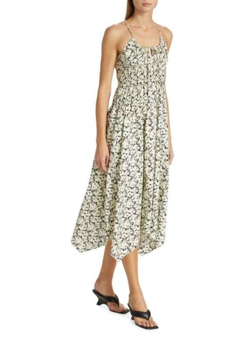 Proenza Schouler Floral Smocked Handkercheif Midi-Dress