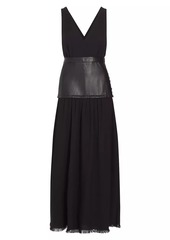 Proenza Schouler Leather-Inset Crepe Maxi Dress