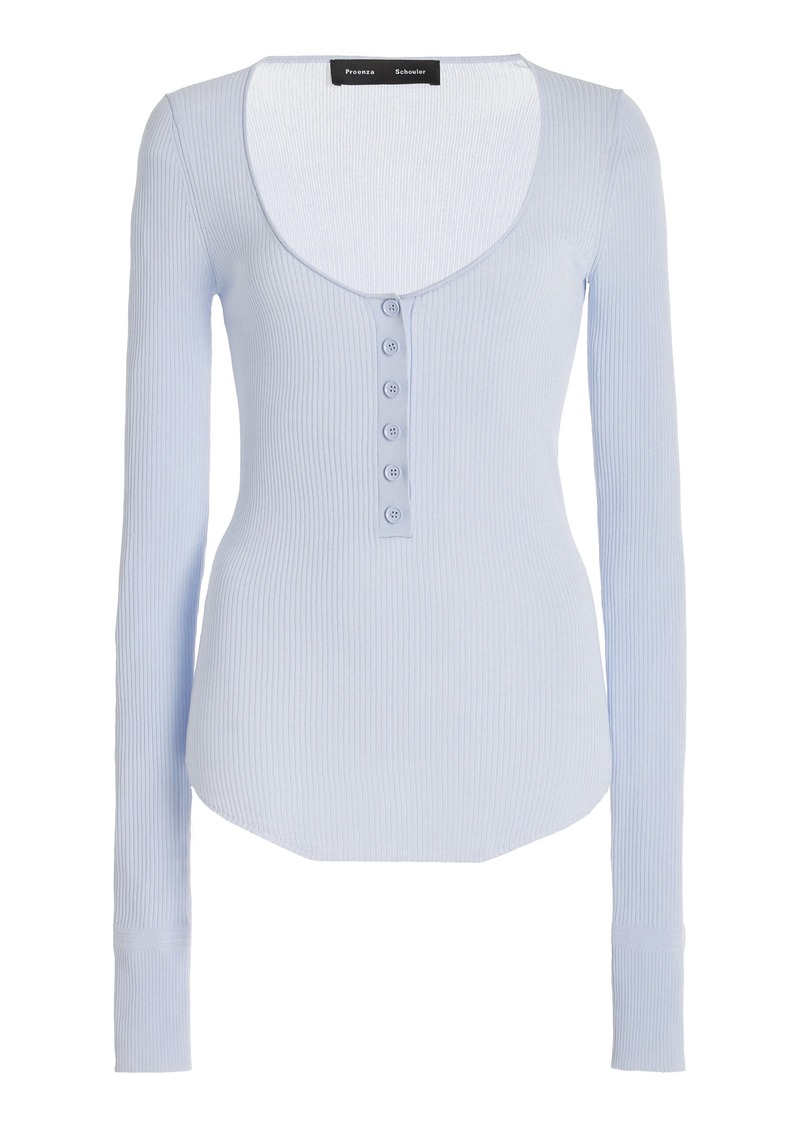 Proenza Schouler - Boyd Jersey Henley T-Shirt - Blue - XS - Moda Operandi