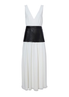 Proenza Schouler - Crepe & Eco-Leather Combo Maxi Dress - White - US 2 - Moda Operandi