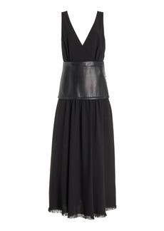 Proenza Schouler - Crepe & Eco-Leather Combo Maxi Dress - Black - US 0 - Moda Operandi