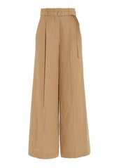 Proenza Schouler - Dana Belted High-Rise Cotton-Linen Wide-Leg Pants - Neutral - US 6 - Moda Operandi