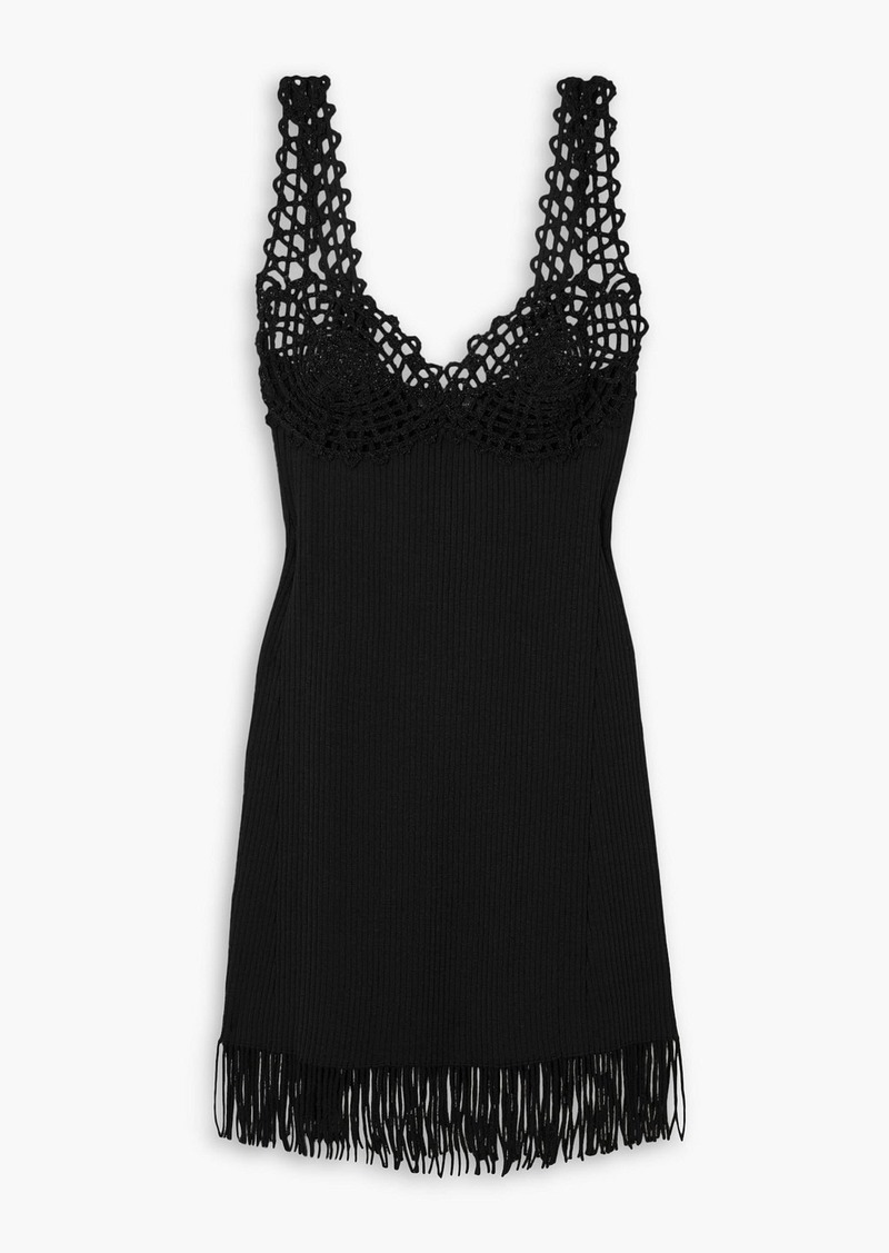 Proenza Schouler - Fringed crochet-trimmed ribbed-knit mini dress - Black - M