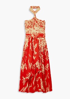 Proenza Schouler - Gathered floral-print crepe halterneck midi dress - Red - US 4