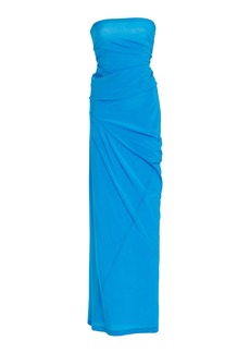 Proenza Schouler - Odette Strapless Silk-Blend Maxi Dress - Blue - US 8 - Moda Operandi