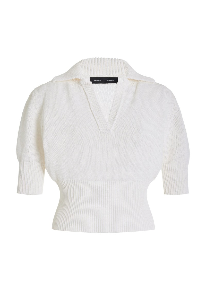 Proenza Schouler - Reeve Knit Cotton-Blend Polo Top - White - M - Moda Operandi