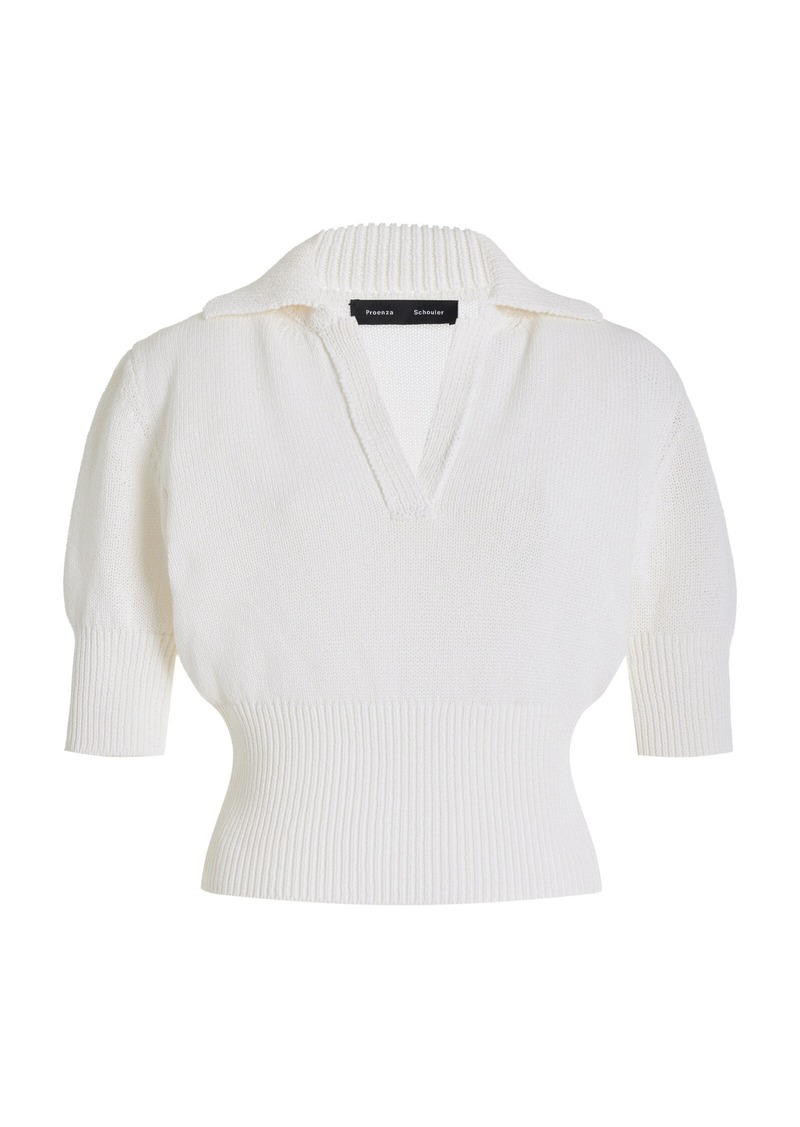 Proenza Schouler - Reeve Knit Cotton-Blend Polo Top - White - S - Moda Operandi