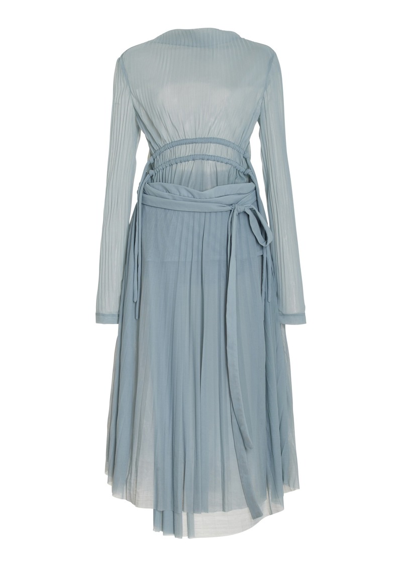 Proenza Schouler - Riley Pleated Mesh Jersey Midi Dress - Light Blue - US 2 - Moda Operandi