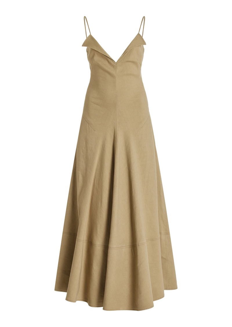 Proenza Schouler - Ruby Split-Neck Eco-Linen Maxi Dress  - Bronze - US 6 - Moda Operandi