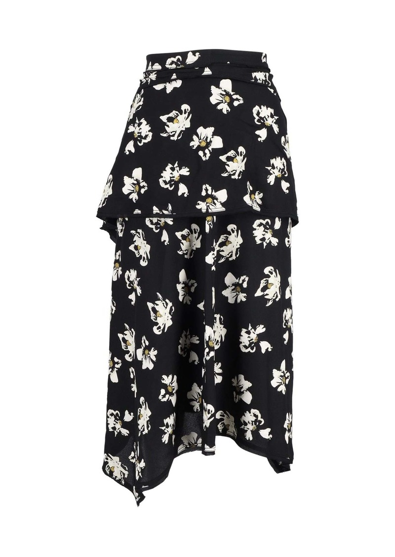 Proenza Schouler Asymmetric Midi Skirt in Floral-Print Viscose