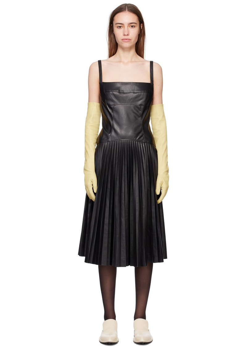 Proenza Schouler Black Drop Waist Faux-Leather Midi Dress
