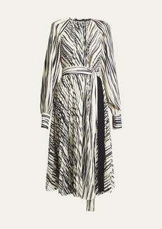 Proenza Schouler Carol Stripe Pleated Belted Midi Dress