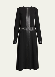 Proenza Schouler Joanne Crepe Faux Leather Trim Midi Dress
