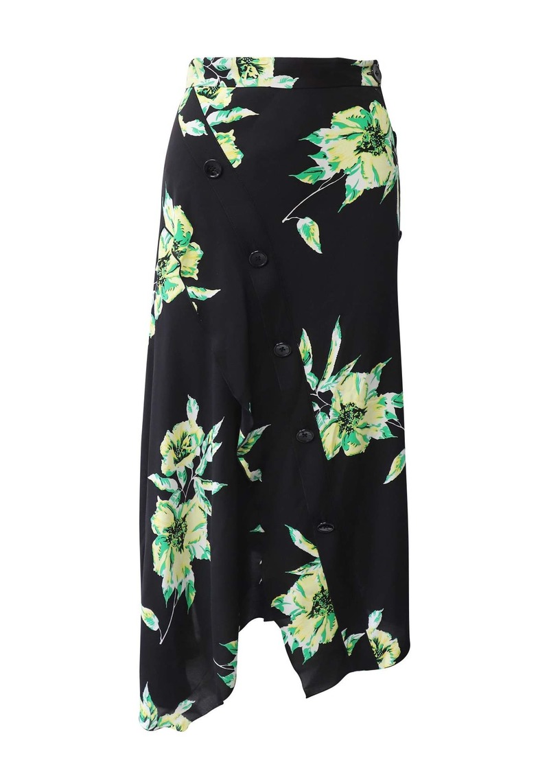 Proenza Schouler Lily Print Asymmetric Skirt in Black and Green Silk