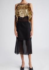 Proenza Schouler Metallic Paillette Bodice Sleeveless Silk Midi Dress