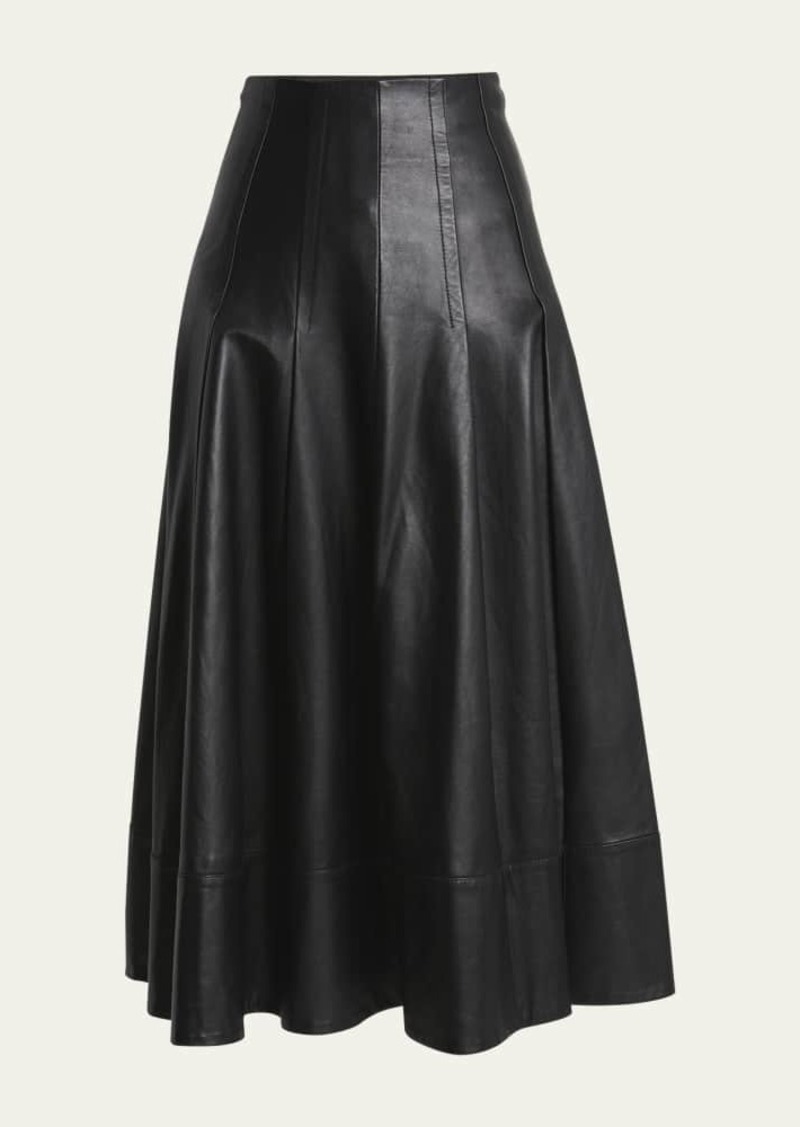 Proenza Schouler Moore Fit-Flare Glossy Leather Midi Skirt