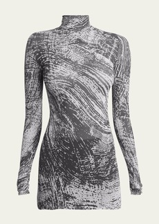 Proenza Schouler Rio Abstract-Print Tulle Jersey Turtleneck Top