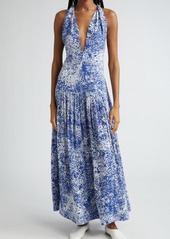 Proenza Schouler Simone Print Plunge Neck Twist Back Maxi Dress