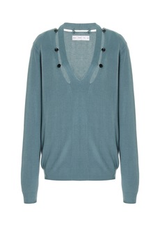 Proenza Schouler White Label - Elsie Oversized Button-Detailed Knit Sweater - Blue - S - Moda Operandi