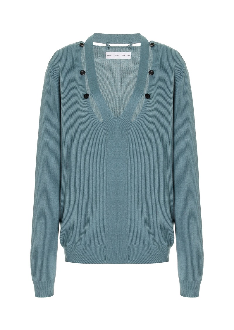 Proenza Schouler White Label - Elsie Oversized Button-Detailed Knit Sweater - Blue - M - Moda Operandi