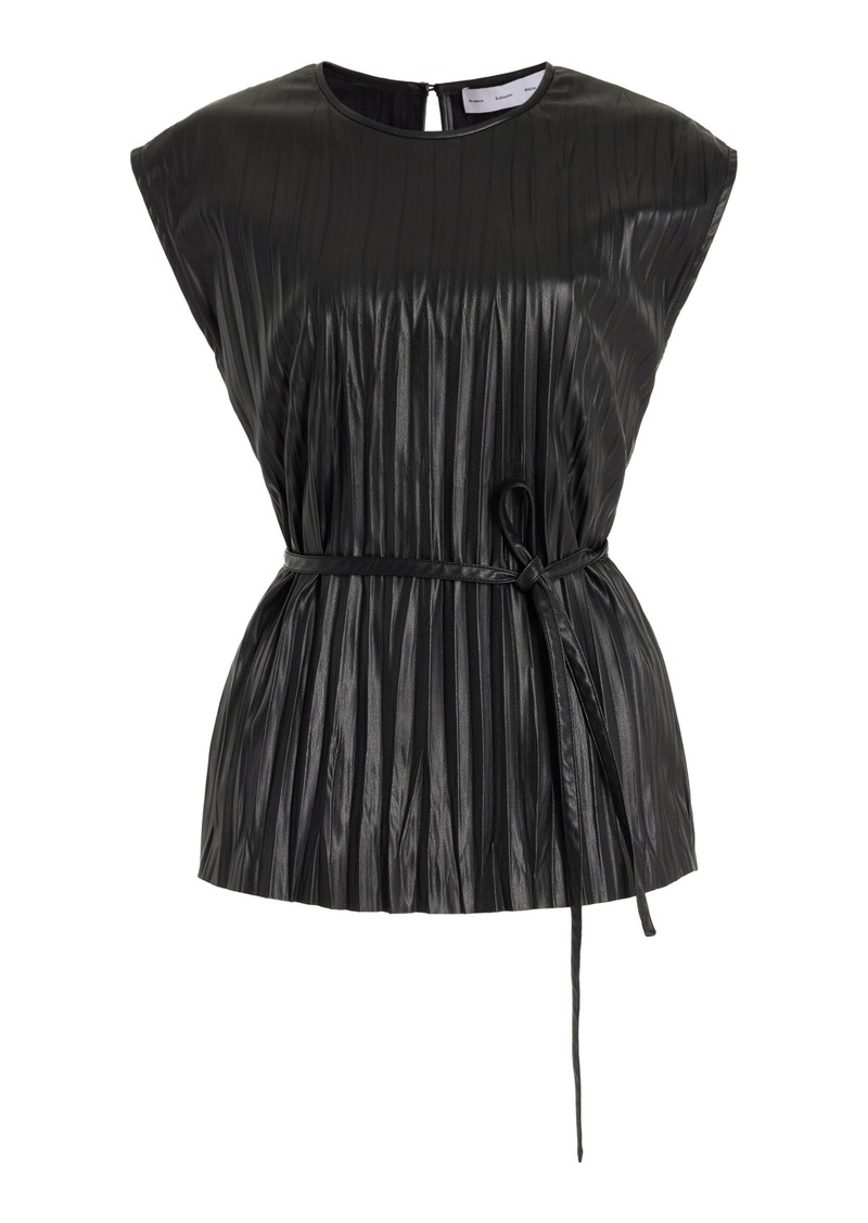 Proenza Schouler White Label - Lyra Plissé Vegan Leather Top - Black - US 4 - Moda Operandi