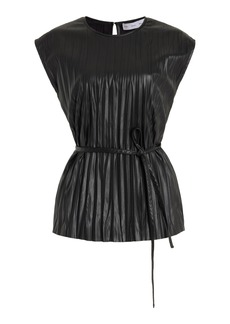 Proenza Schouler White Label - Lyra Plissé Vegan Leather Top - Black - US 8 - Moda Operandi