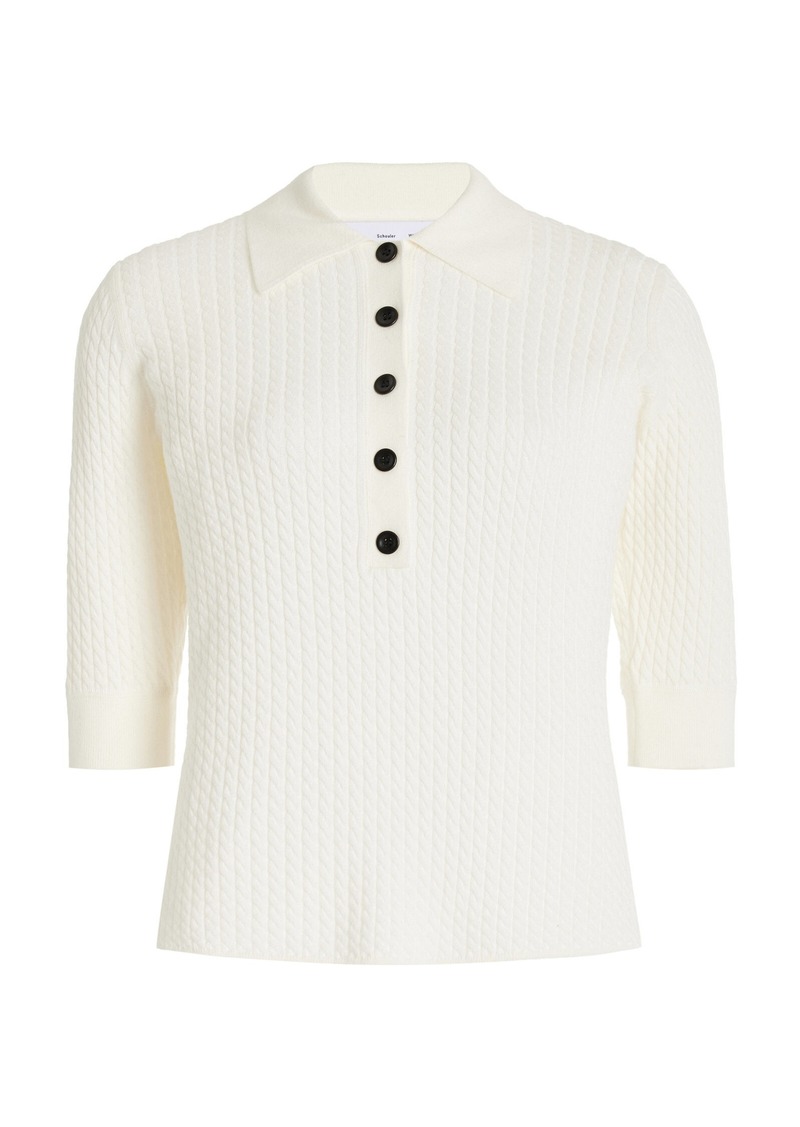 Proenza Schouler White Label - Sera Cotton-Blend Cable-Knit Polo Shirt - White - L - Moda Operandi