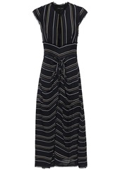 Proenza Schouler Woman Frayed Knotted Striped Crepe Midi Dress Black