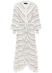 Proenza Schouler Woman Knotted Distressed Striped Crepe Midi Dress White