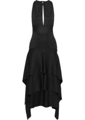 Proenza Schouler Woman Tiered Cutout Metallic Stretch-knit Midi Dress Black