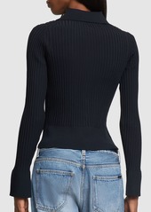 Proenza Schouler Ribbed Knit Viscose Blend Polo Cardigan