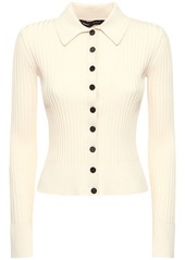 Proenza Schouler Ribbed Knit Viscose Blend Polo Cardigan