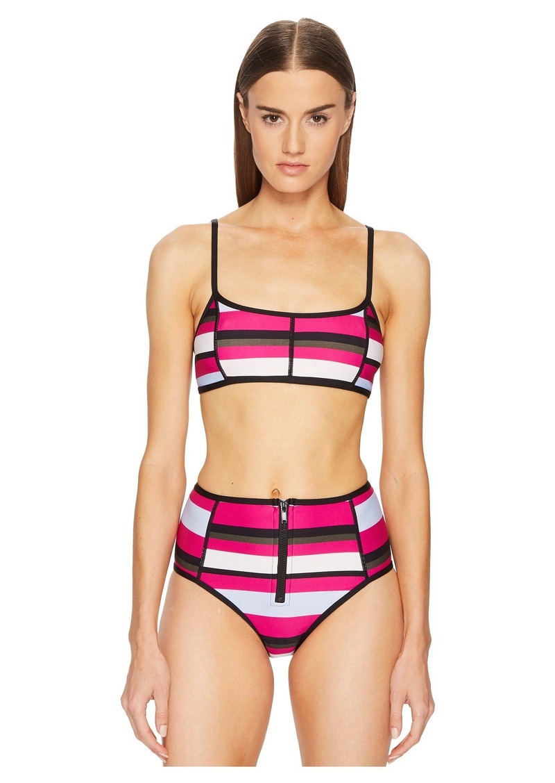 Striped Two-Piece Bikini Set w/ Sporty Top & High-Waist Bottom