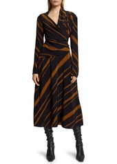 Proenza Schouler Stripe Twisted Long Sleeve Faux Wrap Midi Dress