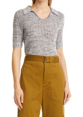 Proenza Schouler White Label Short Sleeve Silk & Cotton Blend Polo Sweater in Ecru at Nordstrom