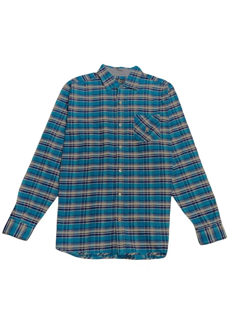 Psycho Bunny Men's Long Sleeve Flannel Shirt In Blue/white