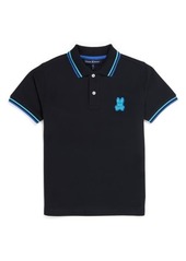 Psycho Bunny Kids' Banks Bunny Tipped Pima Cotton Piqué Polo in Black at Nordstrom