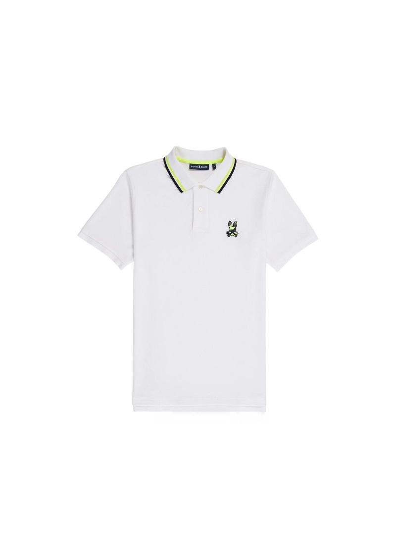 Psycho Bunny Men's Plano Pique Polo White B6K334Z1PC-WHT