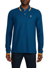 Psycho Bunny Orton Tipped Long Sleeve Piqué Polo in Midnight Ocean at Nordstrom