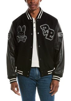 Psycho Bunny Robbins Wool-Blend & Leather Varsity Bomber Jacket