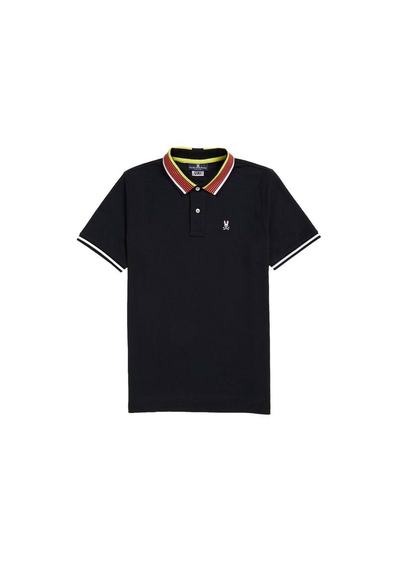 Psycho Bunny York Stripe Collar Polo Black Men's Shirt B6K844U1PC-PCR